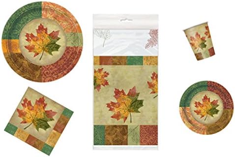 Rustic Falls Thanksgiving Party Supplies Bundle Disposable Dinnerware Set (Serves 8), with Table Cover