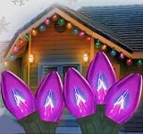Set Of 25 Transparent Purple C9 Christmas Lights Green Wire 25'