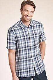Blue Harbour Pure Linen Grid Checked Shirt