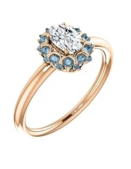 14K Rose Gold Oval Cut White and Blue Diamond Flower Inspired Ring -- LIFETIME WARRANTY