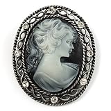 Vintage Antique Silver Crystal Cameo Brooch