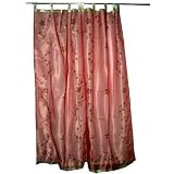 Gift for Sister-2 Organza Salman Pink Base with Red Bell Embroidered Sari Curtains Drapes Panelby Mogulinterior