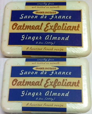 Pack of 2 Trader Joe's Savon de France Oatmeal Exfoliant Ginger Almond Bar Soap 8.8 oz