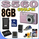 Nikon Coolpix S560 10MP Digital Camera w/5x Optical VR Zoom (Cherry Blossom) BigVALUEInc Accessory Saver 8GB EL11 Battery/Charger Bundle