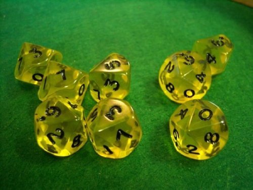 Koplow Games 10D10 Dice Set, Transparent Yellow/Black