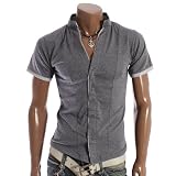 Doublju Mens Vneck Half Collar Button Shirts(DT06)