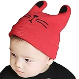 【LudusFelix】ネコ風　ベビー ニット帽　ニット帽子 猫　赤ちゃん 男の子 女の子 子供　全4色 (レッド)
