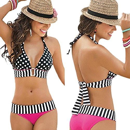 FINEBIJOU Sexy Women's Swimwear Bikini Set Bandeau Push-up Padded Bra Swimsuit Beachwear (L)