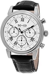SO&CO New York Men's 5059.2 Monticello Quartz Chronograph Date Black Leather Strap Watch