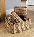 3 Piece Water Hyacinth Square Basket Set