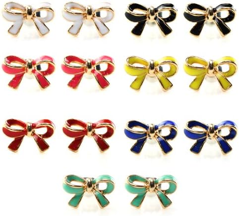 7 Pairs Assorted Colors Ribbon Enamel Paint Cute Stud Earrings, Stainless Steel Pin, Hypoallergenic