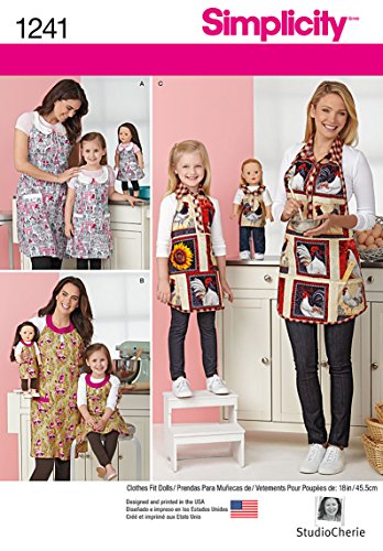 Simplicity Creative Patterns 1241 Child's and Misses' Aprons and Aprons for 18-Inch Doll, Size: A S - L / S - L