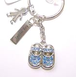 Russ Berrie New Mum / Baby Boy Gift Diamante Blue Booties Keyring / Bag Charm