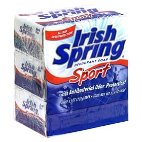 Irish Spring Deodorant Soap, Sport with Antibacterial Odor Protection, 3 - 4.5 oz (127 g) bars [13.5 oz (382 g)]