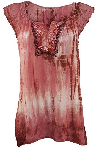 Misses Tie Dye Embroidered Flutter Sleeve Tunic Top
