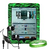 Stylishly Designed Hard Cover Snap on Case, iPad Cover for Apple iPad MB292LL/A Tablet (16GB, 32GB, Wifi + 3G)- Green Zebra Animal Print + ipad Earphones with Microphone + Live * Laugh * Love VG Silicone Wrist band!!!