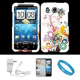 Autumn Flower Racing Carbon Stripe Design Protective 2 Piece Snap On Crystal Hard Case Cover for HTC Inspire 4G (AT&T Android Smartphone) also Compatible with HTC Desire HD Wireless Mobile Phone + INLCUDES!!! Mirror Screen Protector for HTC Inspire 4G / HTC Desire HD + INCLUDES!!! White Rapid Home Charger with IC Chip + INCLUDES!!! SumacLife TM Wisdom Courage Wristband
