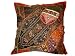 Orange-black Floral Design Vintage Sari Beaded Floor Pillow Cushion Cover 24"