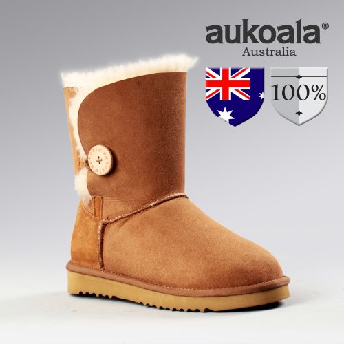 Aukoala Snow Boots Australia Sheepskin Warm Bailey Button For Womens_Chestnut_Us Size 9 On Sale