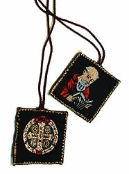 Scapular - Embroidered Cloth - Saint Benedict - Cross - Brown