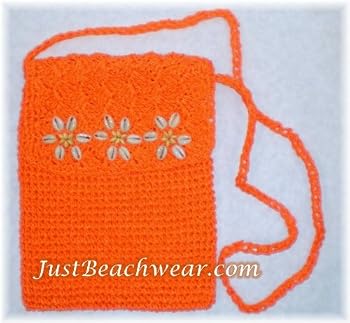 Crocheted Toyo Bag with Cowry Shell Flowers, Orange
