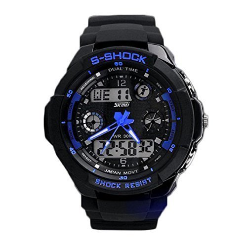 Bessky? Multi Function Military Sports LED Analog Digital Waterproof Alarm Watch (Blue)