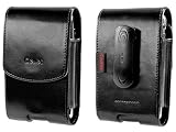 PREMIUM VERTICAL EXECUTIVE BLACK OMEGA LEATHER CARRY CASE POUCH (With 2 Interchangable Belt Clips; 1 Rotating, 1 Stationary) for RIM BLACKBERRY 8700, 8703, 8703e, 8700c, 8700g, 7250, 7290 / NOKIA E61, E61i E62, E62i - RETAIL PACKAGING