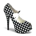 TEEZE-25, Open Toe Schleifchen Pumps gepunktet Schwarz Weiß