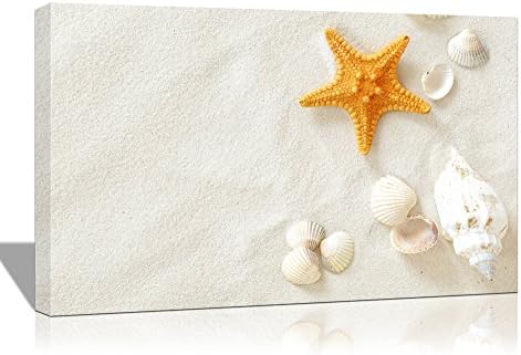 Eden Art 10''x14'' Modern Starfishes Shell Conches on the White Beach Seascape Pictures Photo Prints on Canvas Paintings Home Decor Walls Artwork, High Giclle Stretched and Framed Wall Picture