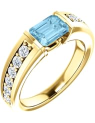 18K Yellow Gold 7.00x5.00mm Emerald Cut Aquamarine and Diamond Ring -- LIFETIME WARRANTY