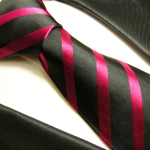 Krawatte 100% Seide schwarz pink gestreift by Paul Malone