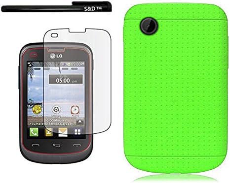 LG 306G Case (TRACFONE), S&D(TM) TARCFONE LG 306G New Ultra Thin Rugged Silicone Cover Case + [FREE S&D BRAND Screen Protector & Touch Screen Stylus] (NEON GREEN)