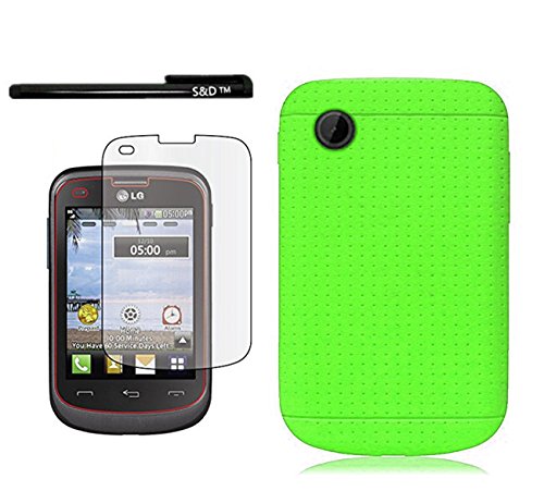 LG 306G Case (TRACFONE), S&D(TM) TARCFONE LG 306G New Ultra Thin Rugged Silicone Cover Case + [FREE S&D BRAND Screen Protector & Touch Screen Stylus] (NEON GREEN)