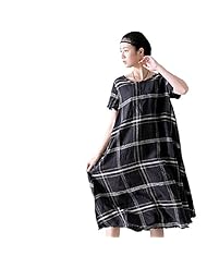 Plus Size Checkered Print Plaid Print Summer Cotton/Linen  Dress