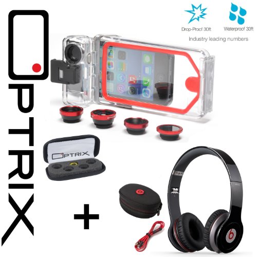 Optrix Photo ProX Waterproof and Mountable Case for Apple   iPhone�  5 & 5S with Wide Angle Fisheye, 2x Telephoto, Macro, and 0�  Underwater Lens Housing iPhone® Case (Beats Solo HD Bundle) On Sale
