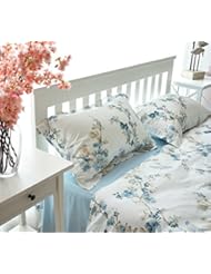 Home: Garden Chinoiserie Floral Duvet Quilt Cover Asian Porcelain Style Tree Blossom and Birds Blue and White Watercolor Pattern 300tc Cotton Percale 3pc Bedding Set (Queen, Blue) - Eikei
