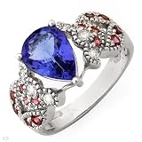 Stylish Ring with 2.40 CTW Precious Stones - Genuine round Diamonds, Tanzanite and Tourmalines Made of 14K White Gold