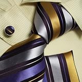 Purple stripes men neck ties gold stripes holiday gifts mens accessories silk necktie set H5143