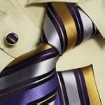 SAVE $50 - Purple stripes men neck ties gold stripes holiday gifts mens accessories silk necktie set H5143 $29.99