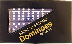 Double Six Standard Dominoes Set of 28-Black Case with Blue Tiles