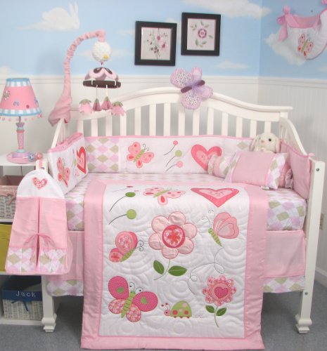 Soho Pink butterflies Kisses Crib Nursery Bedding Set 10pcs Soho Pink butterflies Kisses Crib Nursery Bedding Set 10pcs