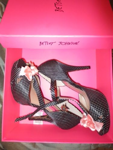 Betsey Johnson 6 1/2 Women's Canddee T-Strap Pump black polkadot leapard Satin
