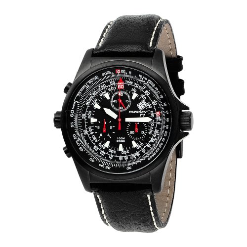 Torgoen Swiss Men's T01100 Chronograph Pilot Computer Leather Strap Watch
