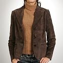 BGSD Women's Heritage Three-Button Suede Leather Blazer Coat - Misses & Petite