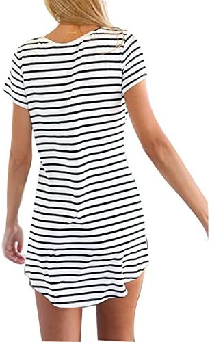 VIVILI Women Crew Neck Short Sleeve Striped Loose T-shirt Mini Dress