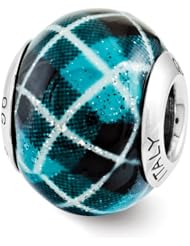 Sterling Silver Reflection Teal Plaid Overlay Italian Bead