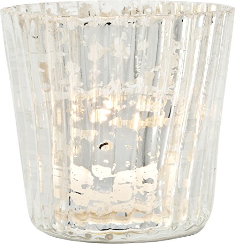 Luna Bazaar Vintage Mercury Glass Candle Holder (3-Inch, Vertical Motif, Silver) - For Use with Tea Lights - For Home Decor, Parties, and Wedding Decorations