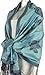 FUPashRose06AG Lightweight Two Tone Rose Floral Design Pashmina Fringe Scarf / Stole / Wrap - Blue / Navy
