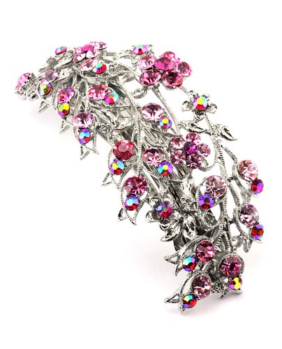 Women's Rhinestone Flower Hair Barrette Clip Hair Pin Antique Silver IMB2111