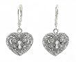 Earrings - E338 - Marcasite Look Heart with Crystals - Silver Tone Metal